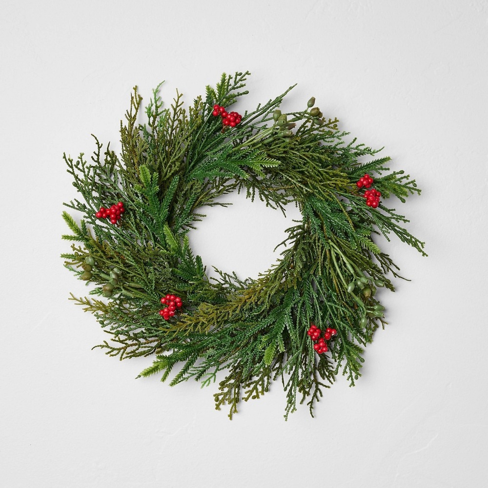 12"‎ Mini Cypress & Red Berry Christmas Wreath – Hearth & Hand Magnolia 2025